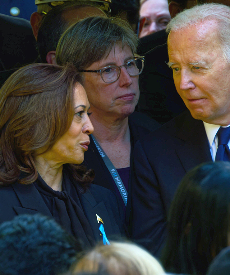 Harris and Biden at the ceremony. At center is Beth Hillman, president and CEO of the 9/11 Memorial & Museum. Photos: Carl Glassman/Tribeca Trib